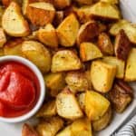 oven roasted potatoes served with ketchup