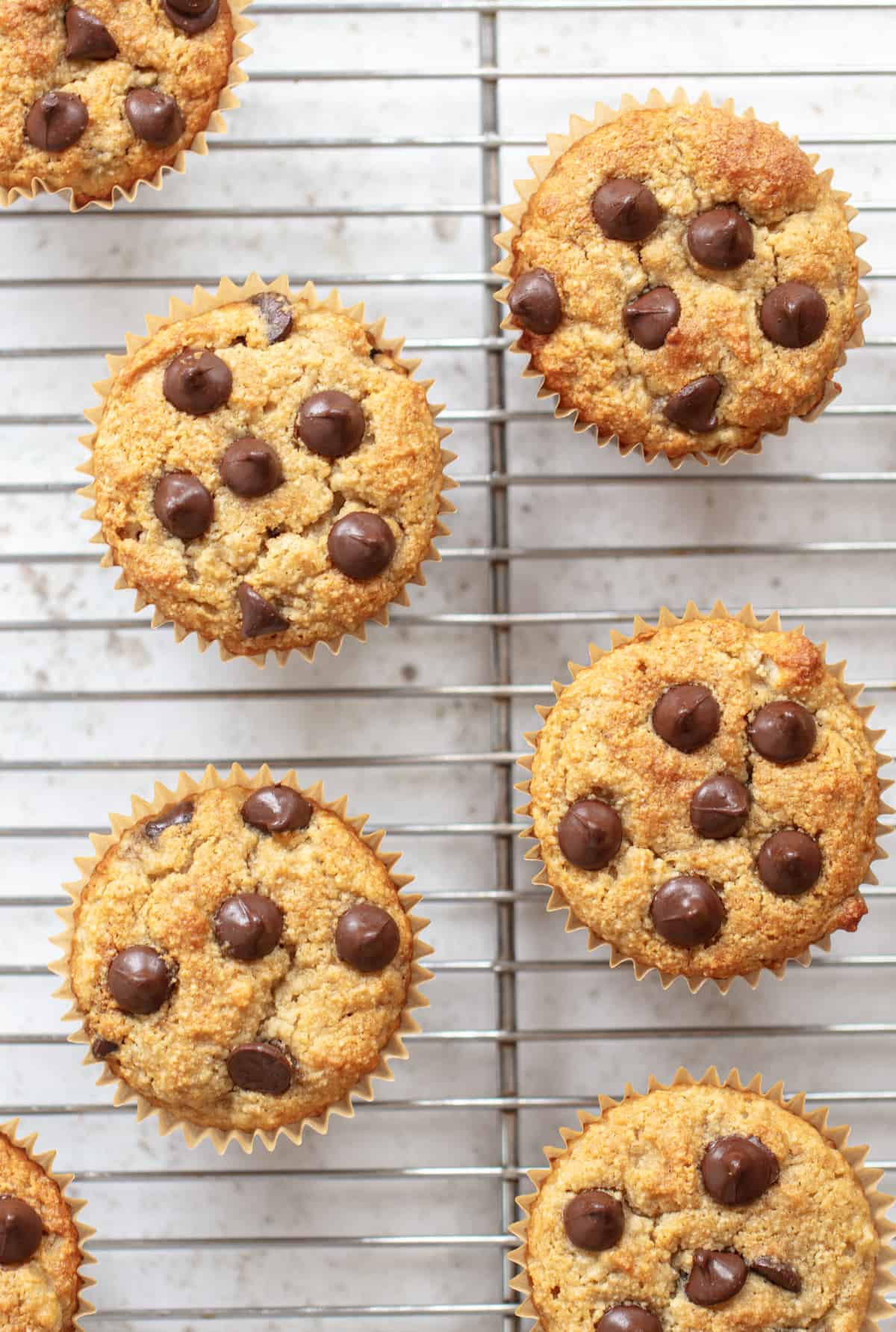almond flour banana muffins with chocolate chips on wire rack