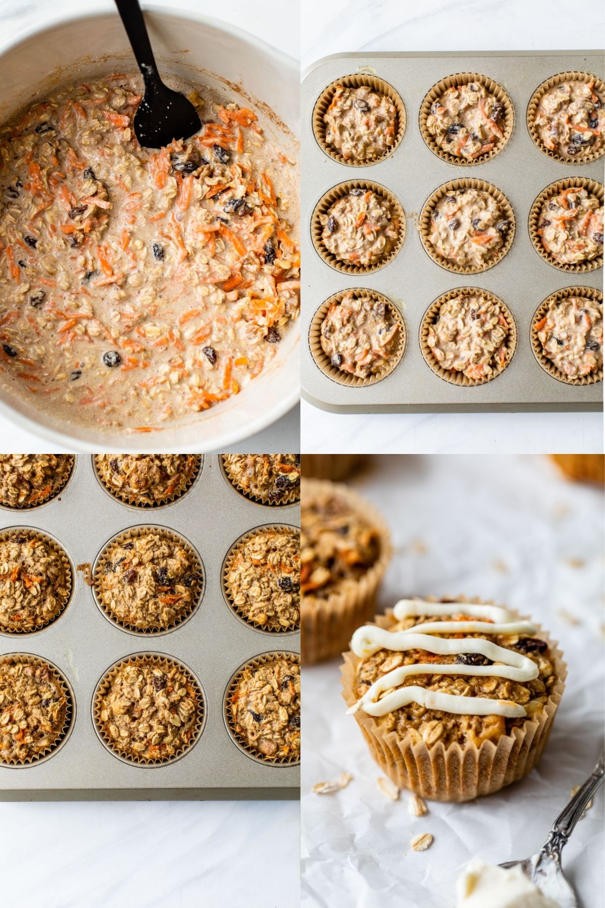 Steps for making carrot oatmeal cups.