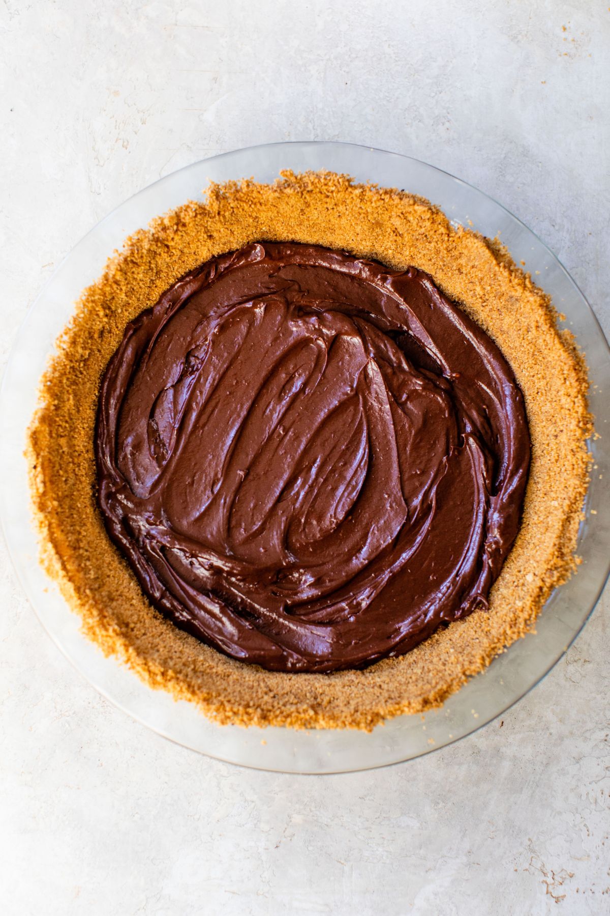 Chocolate filling in a graham cracker crust.