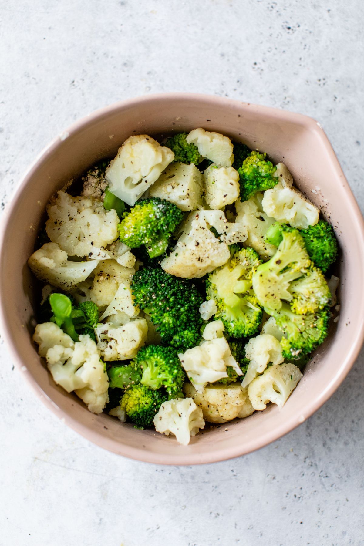 Broccoli and cauliflower in a large bowl.