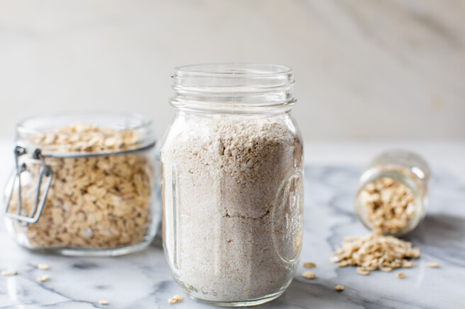 oat flour stored in a mason jar