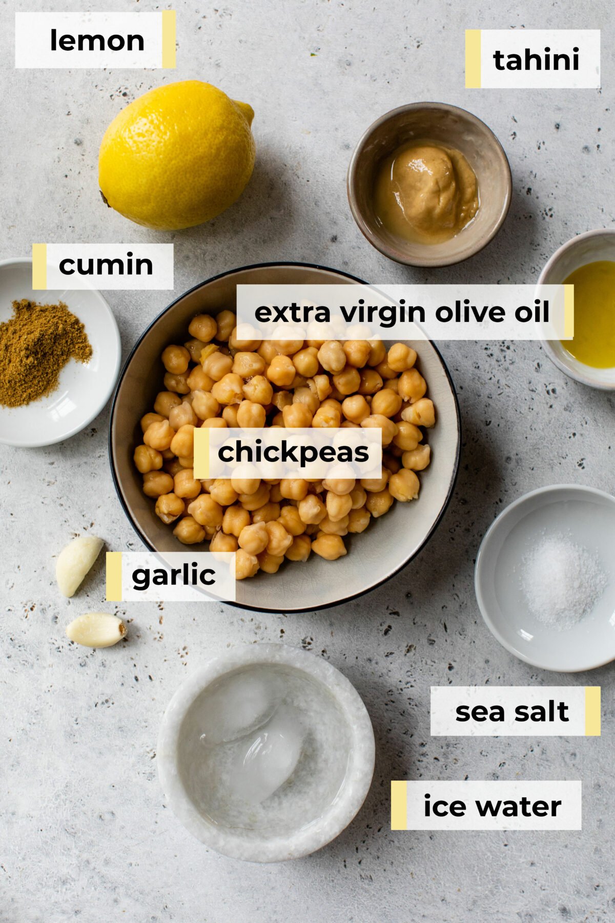 ingredients needed for 5-minute homemade hummus with tahini and garlic