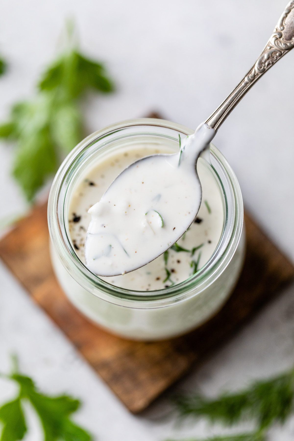 buttermilk ranch dressing scooped up with a spoon