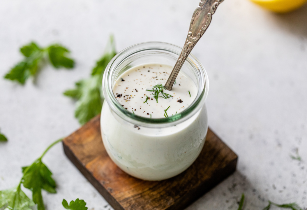 freshly made 5-minute buttermilk ranch dressing  with Greek yogurt