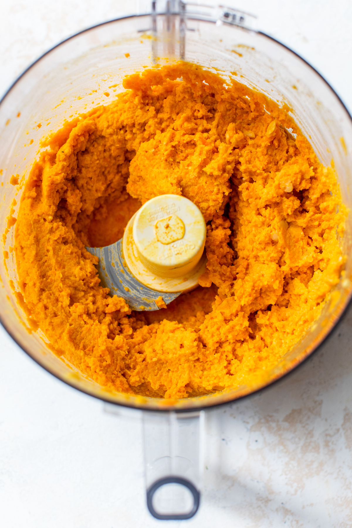 carrot hummus blended in a food processor