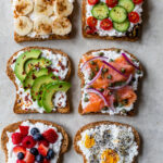 Different types of cottage cheese toast.