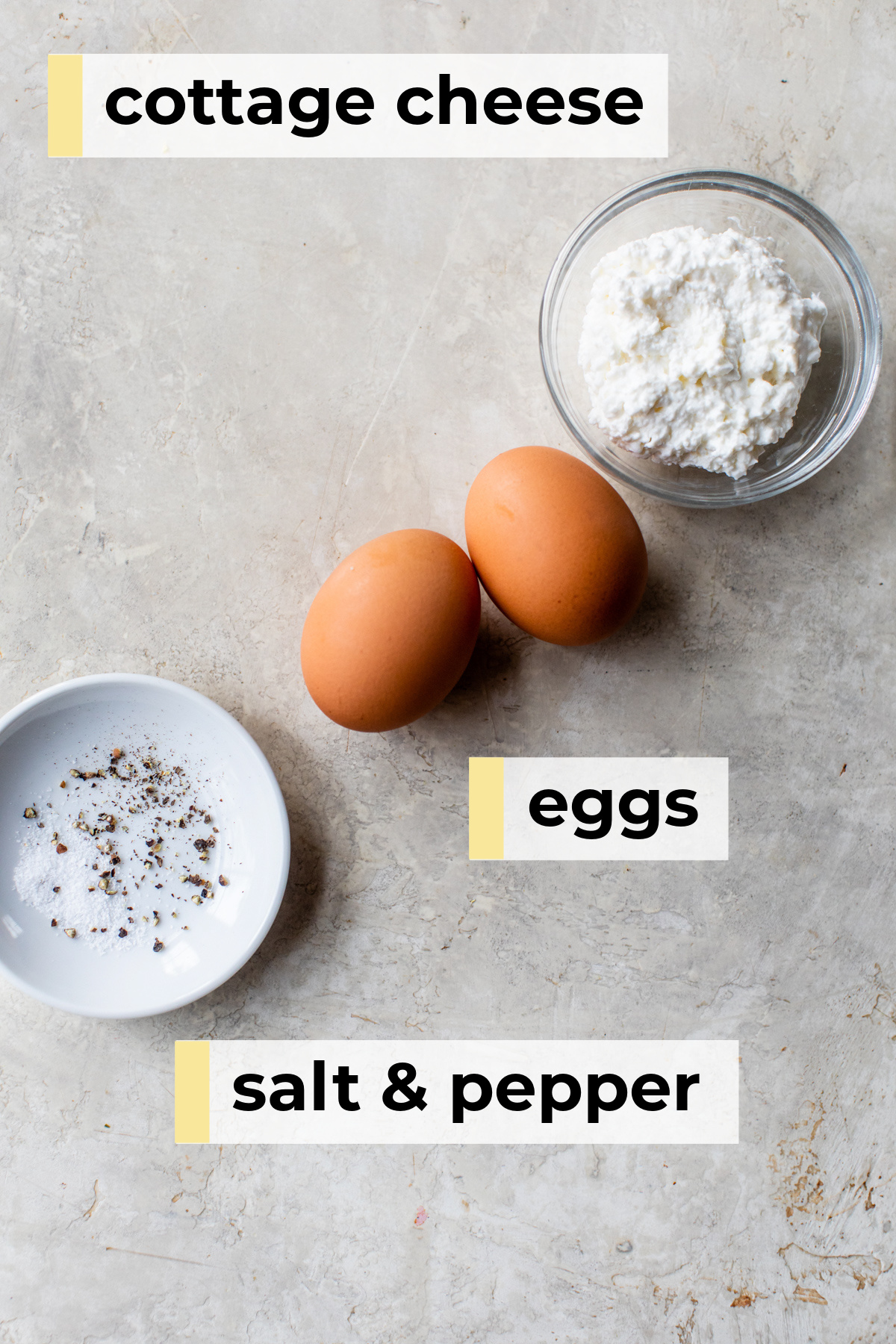 Ingredients needed to make scrambled cottage cheese eggs